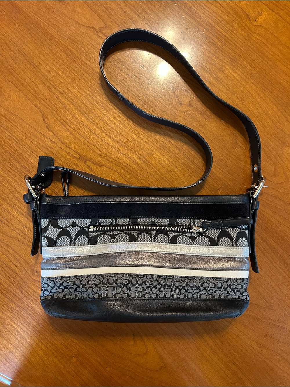Coach Black and Silver Hamptons Patchwork Hobo Bag F11528